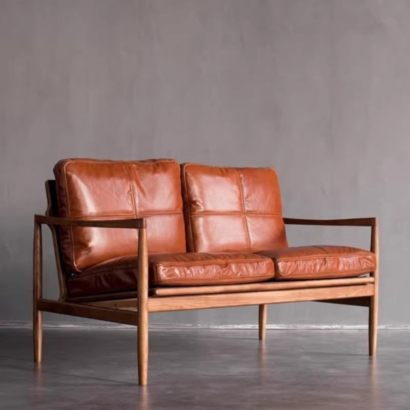 Vintage saddle chair - home living room balcony retro solid wood single leisure chair - designer style light luxury sofa chair