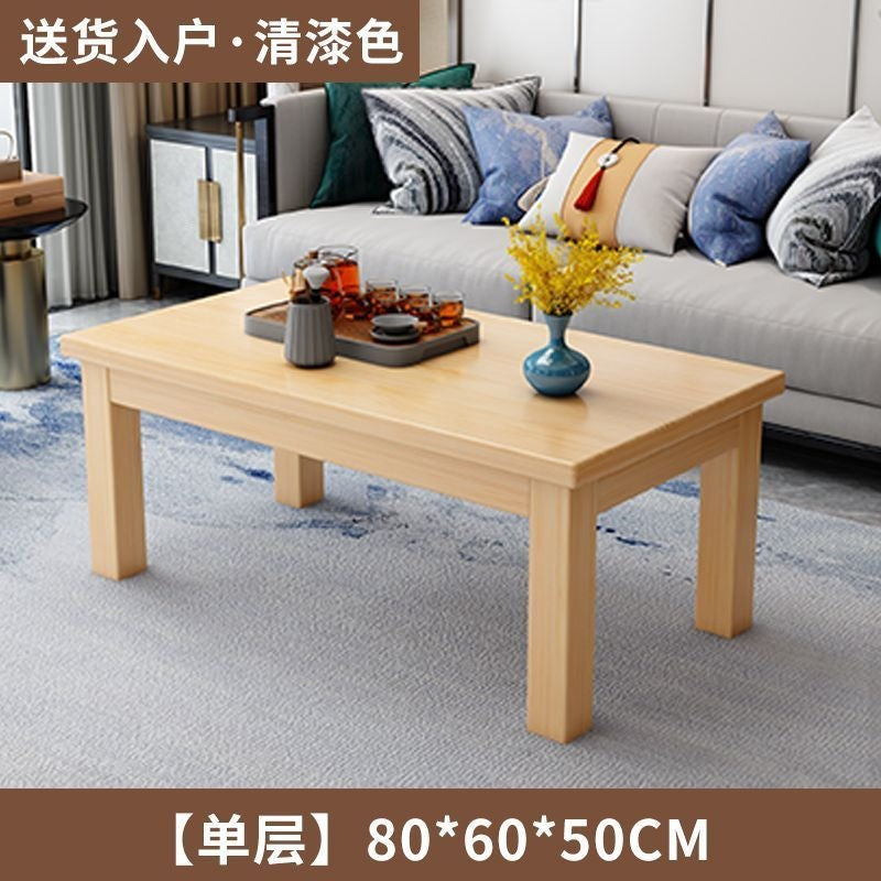 Double-layer solid wood for home living room small apartment simple tea double-layer chinoiserie rectangular pine office tea table