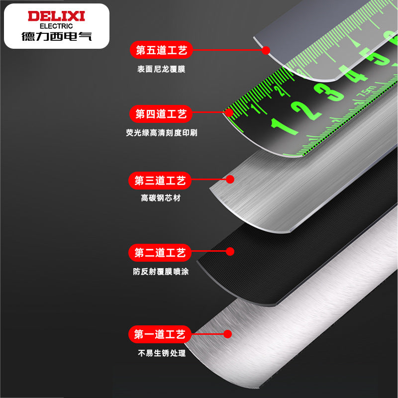 Delixi Electric Steel Tape Measure Fluorescent Green 3 meters 5 meters Anti-drop Box Measure Luban Measure Thickened Wear-resistant High Precision Tape Measure
