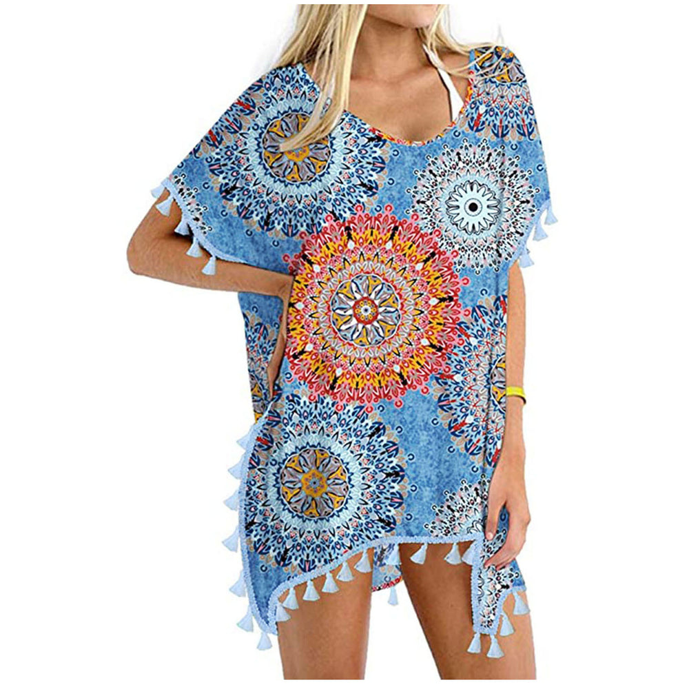 fashionnew arrivalprinting tassel small white ball chiffon beach skirt blouse ready-made trendy brand