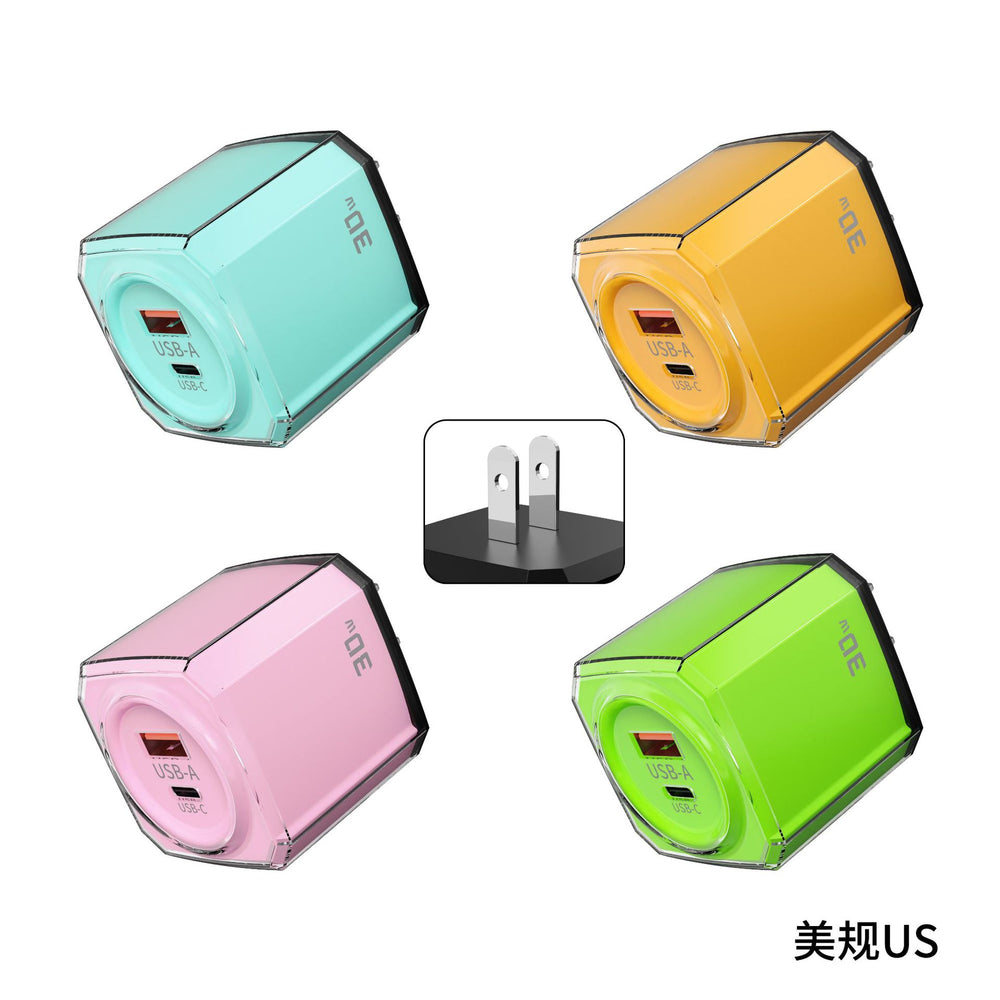 pd 30w crystal clear charger - 20w dual-port a+c multi-port fast charging adapter, compatible with apple chargers