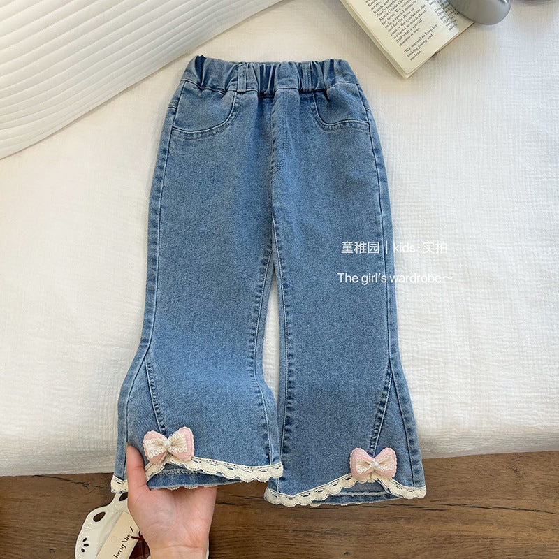 new year's girls' denim jeans - 3d bowknot flare leggings - trendy and stylish jeans for baby girls