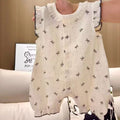 Summer romper for baby girls - adorable princess style, newborn flutter sleeve muslin lightweight bodysuit
