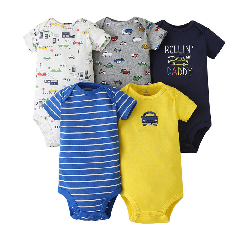 Dropshipping summer infant & toddler short-sleeve mixed color romper, triangle short-sleeve bodysuit, 5-piece set