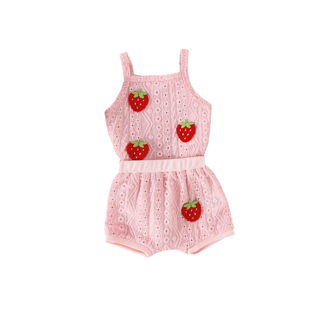 Children's clothing  cross-border fashion strawberry chapter off-white camisole + shorts summer new