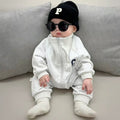 Baby autumn winter baby boy fleece-lined onesie, super cute casual outing outfit, spring and autumn climbing suit