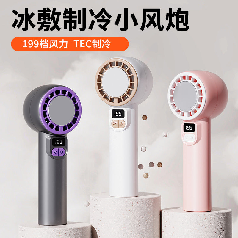 2025 new ice-cooling mini fan - handheld & desktop, stepless speed control, 199 cooling levels, high-speed fan