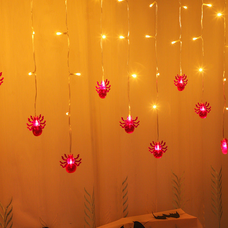 Cross-border new LED Halloween lights string ghost festival party atmosphere decorative lights bat ghost spider lights flashing