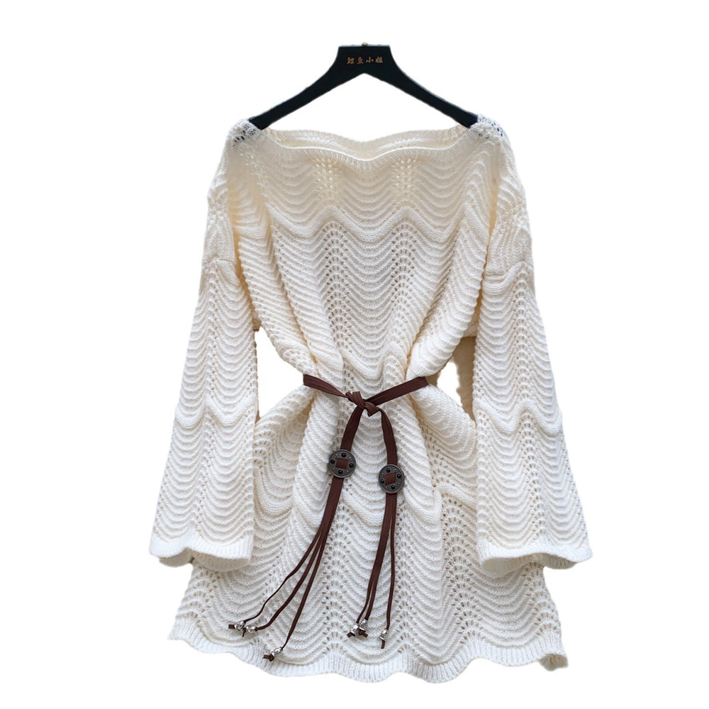 Korean style age-defying hollow-out wave pattern knit sweater - women's autumn chic, slimming, versatile, and trendy sweater