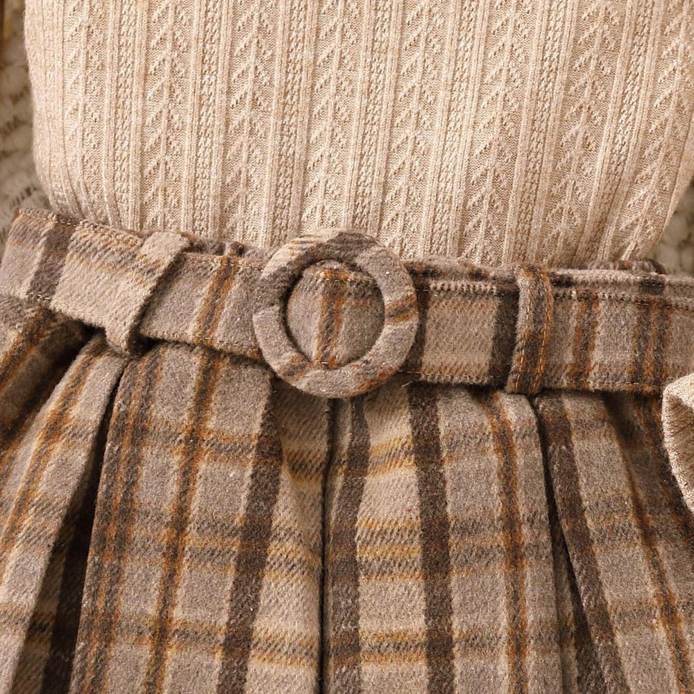 fashion children's clothing girl suitlong sleeves lace collar plaid pleated skirt belt beret suit 4-piece set