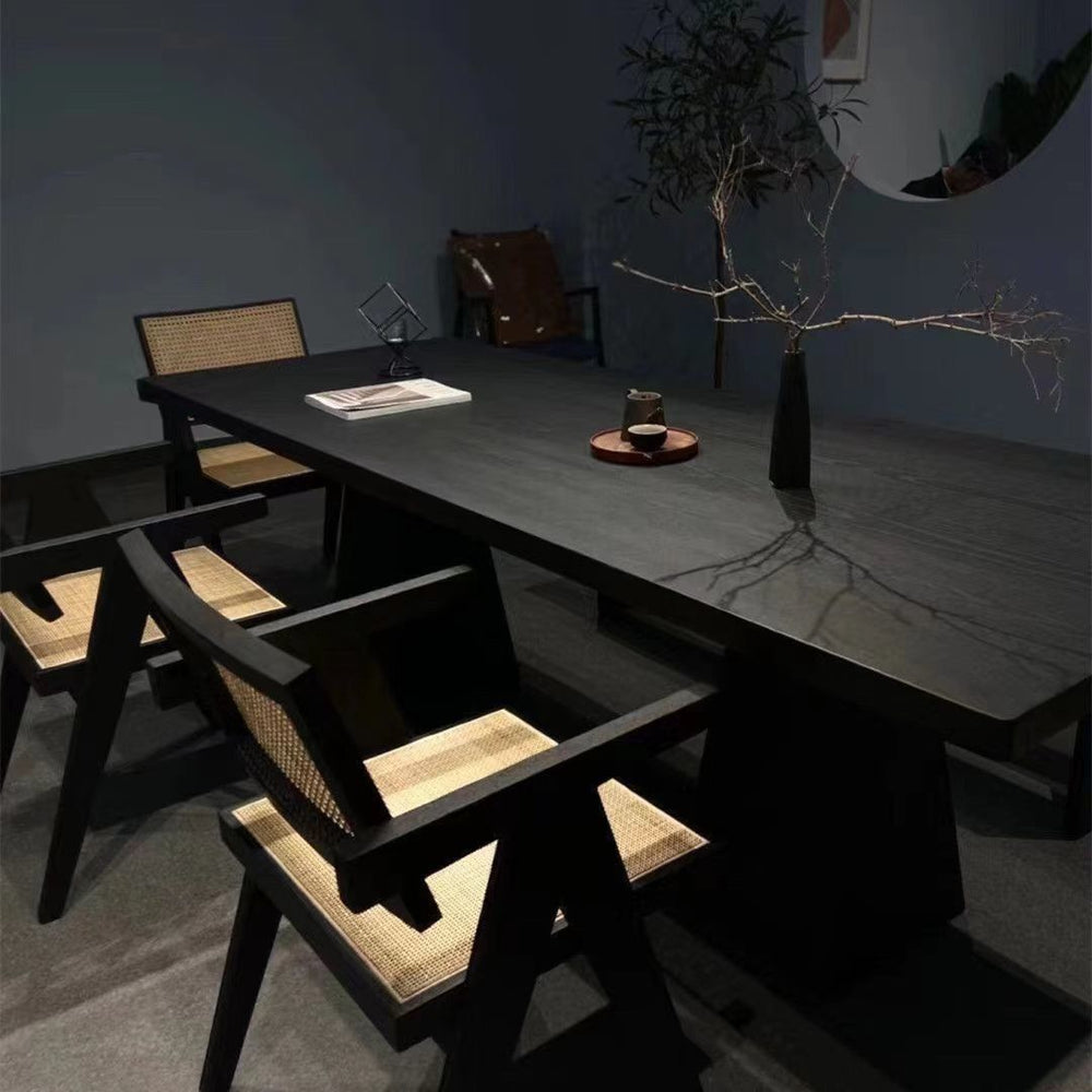 Desk new chinoiserie black solid wood dining table modern ash office desk log large board rectangular office desk