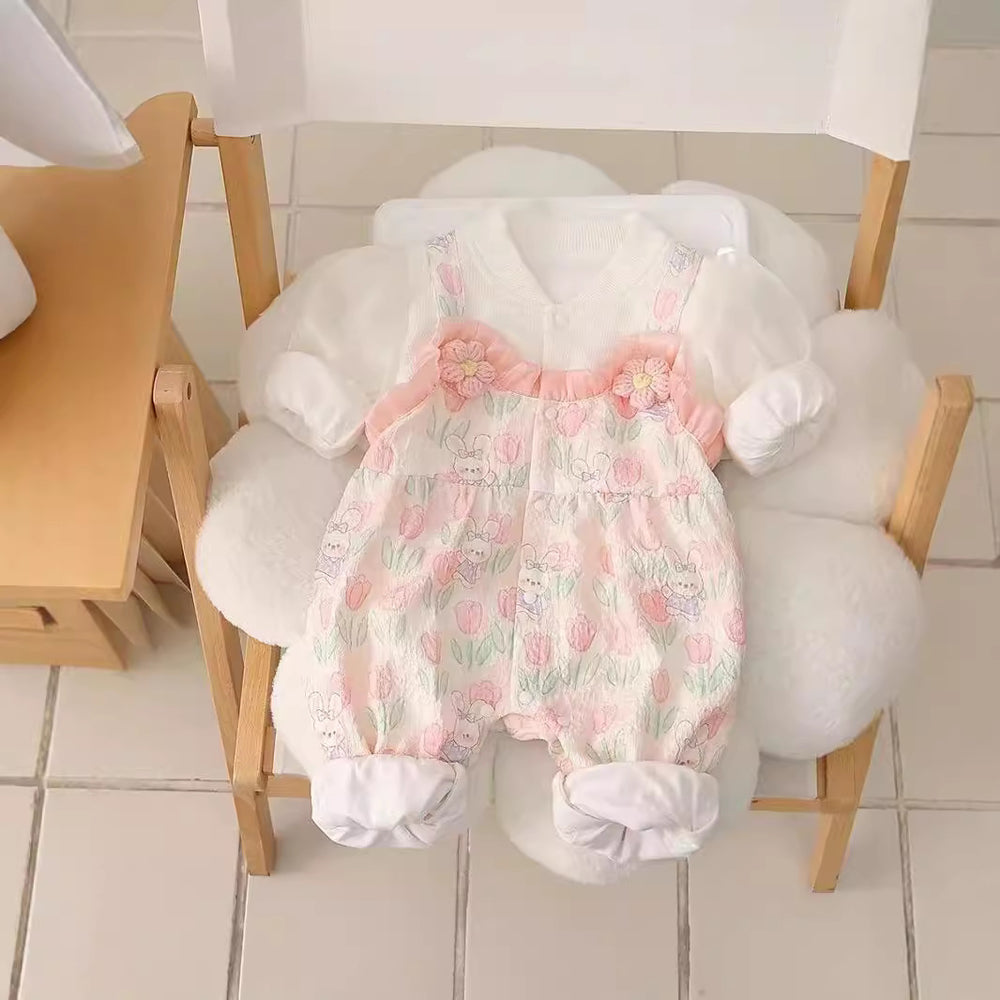 Baby full month & 100-day celebration romper - spring/autumn infant outfit - super cute princess style, double-layered, perfect for outdoor wear