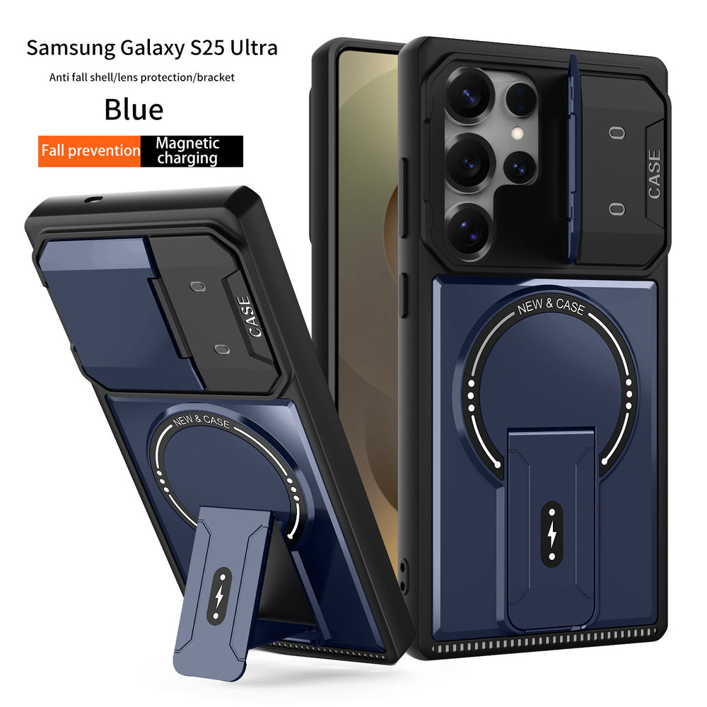 compatible samsung s25 ultra armor case with magnetic stand, s26 lens protection, full coverage, and drop-proof design (a07)
