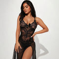 Dcheux european and american cross-border hot-selling wholesale sexy nightgown lace hollow see-through large size long skirt