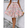 Shipped: european and american summer floral print women's bohemian ruffle hem midi skirt