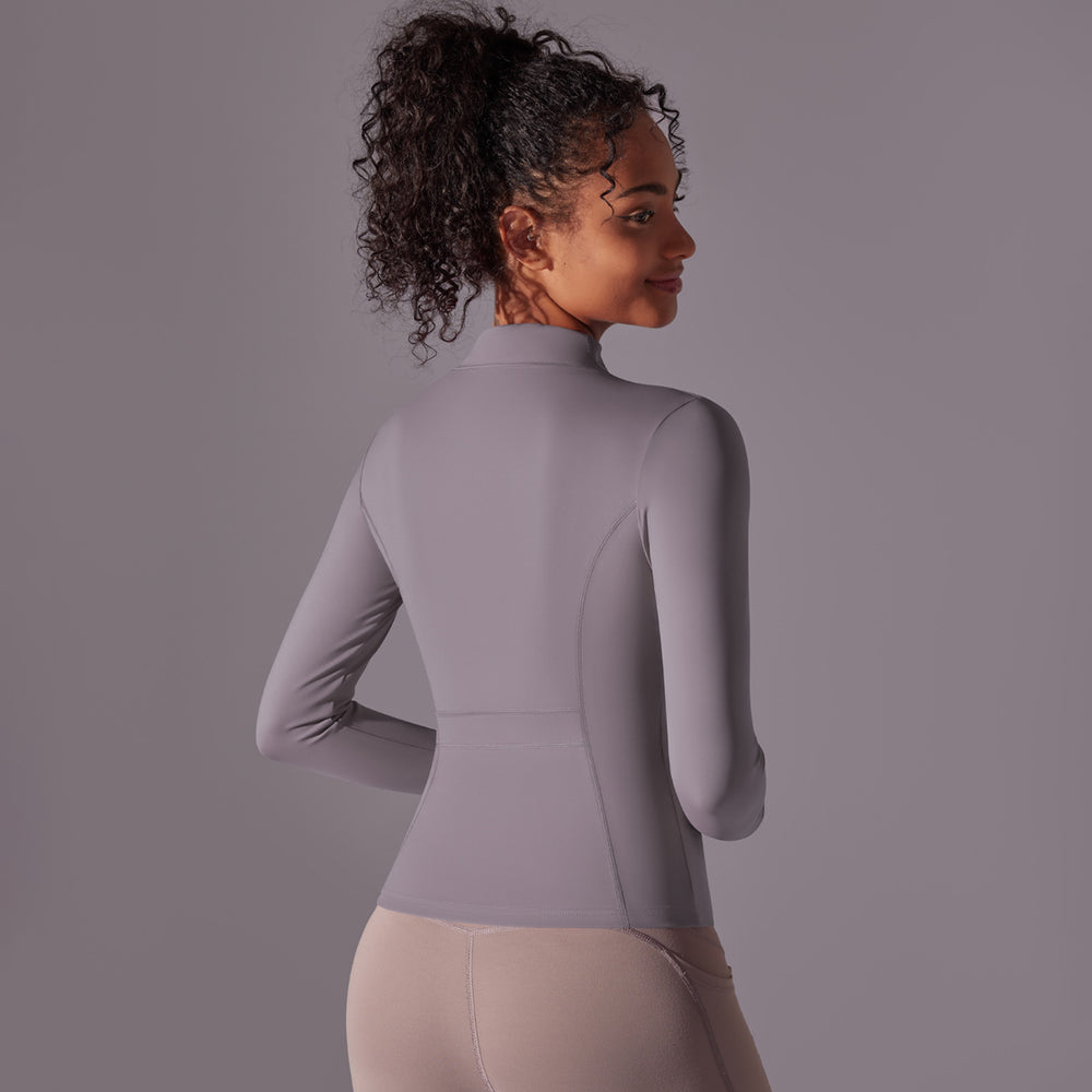 Fashionnew arrival zipper yoga outwear naked tight sports tops women's silmslimming look stand collar fitness clothes long sleeves