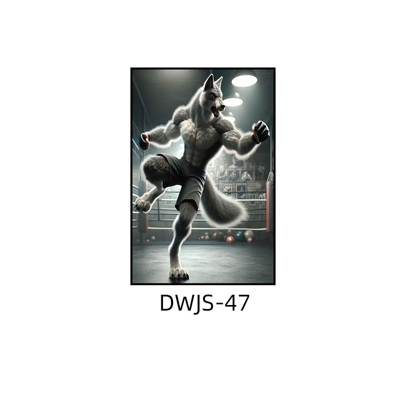 Gym decorative painting industrial style boxing hall hanging painting taekwondo martial arts hall fighting creative animal cartoon mural