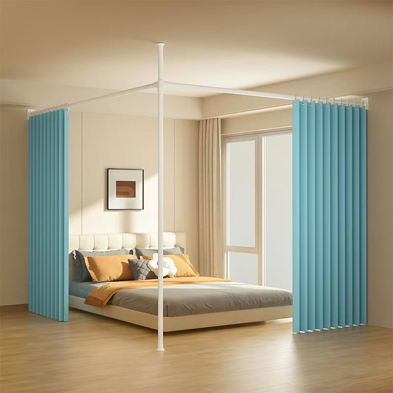 Easy-install bedroom rental room no-drill partition curtain beauty salon indoor bed divider l-shaped blackout curtain