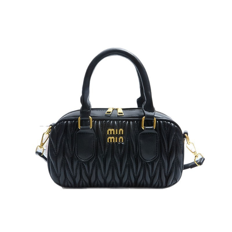 Niche pleated mini pillow bag 2025 new shoulder fashion crossbody bag autumn and winter retro handheld bowling bag