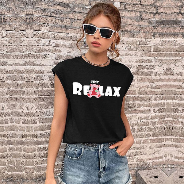 Independent Station Cross-border Foreign Trade New Product 2022 Summer European and American Fashion Casual Top Black Printed Short Sleeve T-Shirt Women