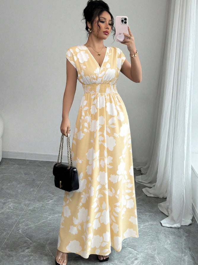 new european and american style french print elegant dress
