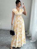 new european and american style french print elegant dress