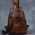 Retro hand-rubbed vegetable-tanned cowhide chest bag men's genuine leather crossbody bag casual shoulder crossbody bag soft leather bag