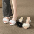 Fairy style furry slippers for women summer outwear 2025 new arrival popular thick heel flip-flops crystal high heel sandals
