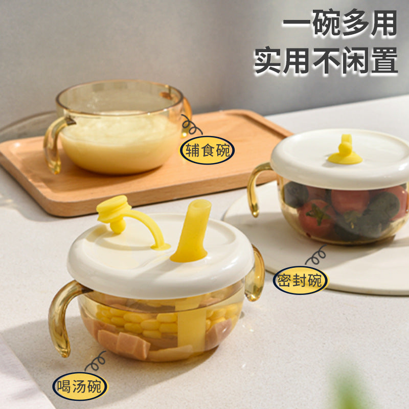 Bulk baby drinking soup straw multi-functional bowl infant food supplement eating rice cereal drinking soup feeding water eating complementary food tableware bowl