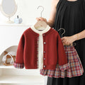 Girls' sweater set - new autumn/winter  collection: round neck, color block, faux two-piece knit cardigan jk outfit
