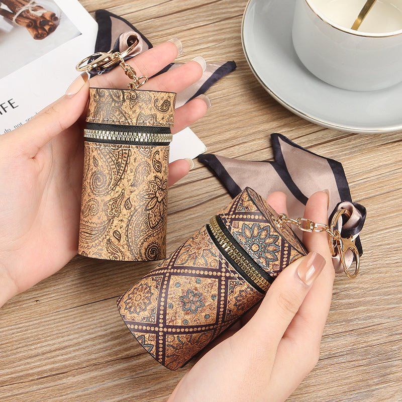 Manufacturer spot cardboard wood grain mouth red envelope drum fashionable student coin bag portable multi-functional bag pendant