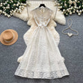 Korean style lace hollow-out sleeveless a-line dress - women's summer high-waisted slimming commute elegant long dress