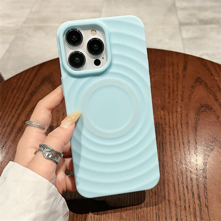 Sun shell suitable for apple 16pro magnetic ring pattern mobile phone case iphone12/15 pure color tpu protective cover