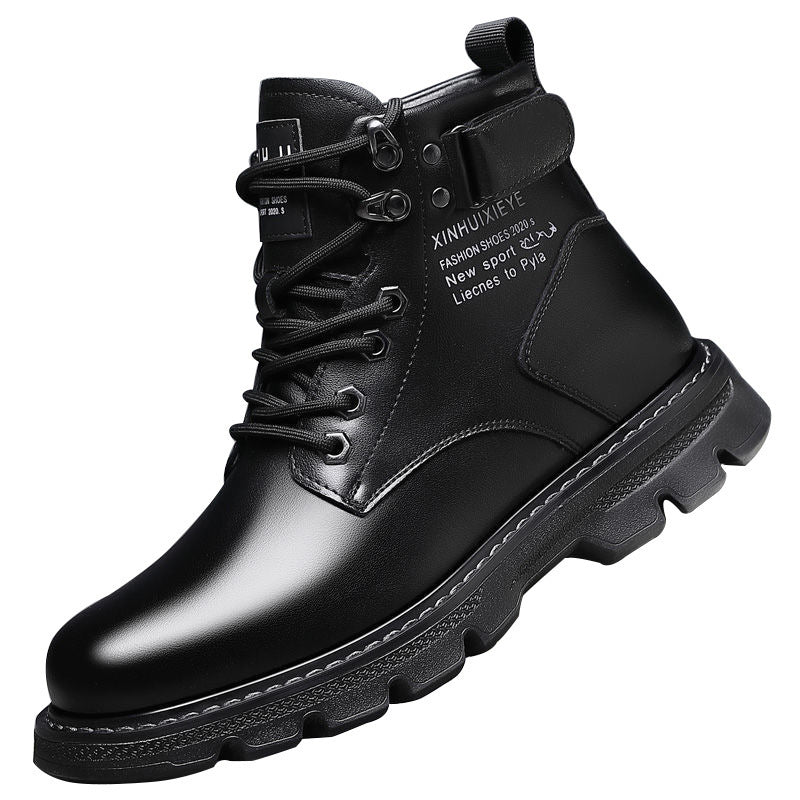 Spring martin boots british style high top waterproof leather boots knee socksfleece-linedheattech cotton shoes men's short boots snow boots