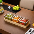With lid [acrylic 3-compartment tea brown hammered texture] + bamboo tray