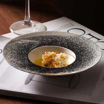 Nordic gradient sprayed high-value light luxury ceramic western food pasta plate, straw hat plate, restaurant hotel business straw hat plate