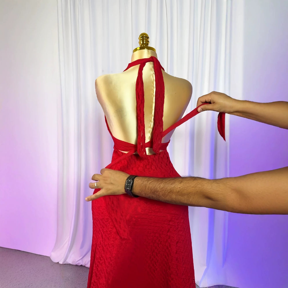 European and american cross-border women's fashion:  summer new arrival - solid color sleeveless halter neck v-neck tie-up backless sexy dress