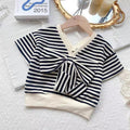Korean girls' summer  new fashion striped set: kids' bowknot short-sleeve t-shirt + shorts