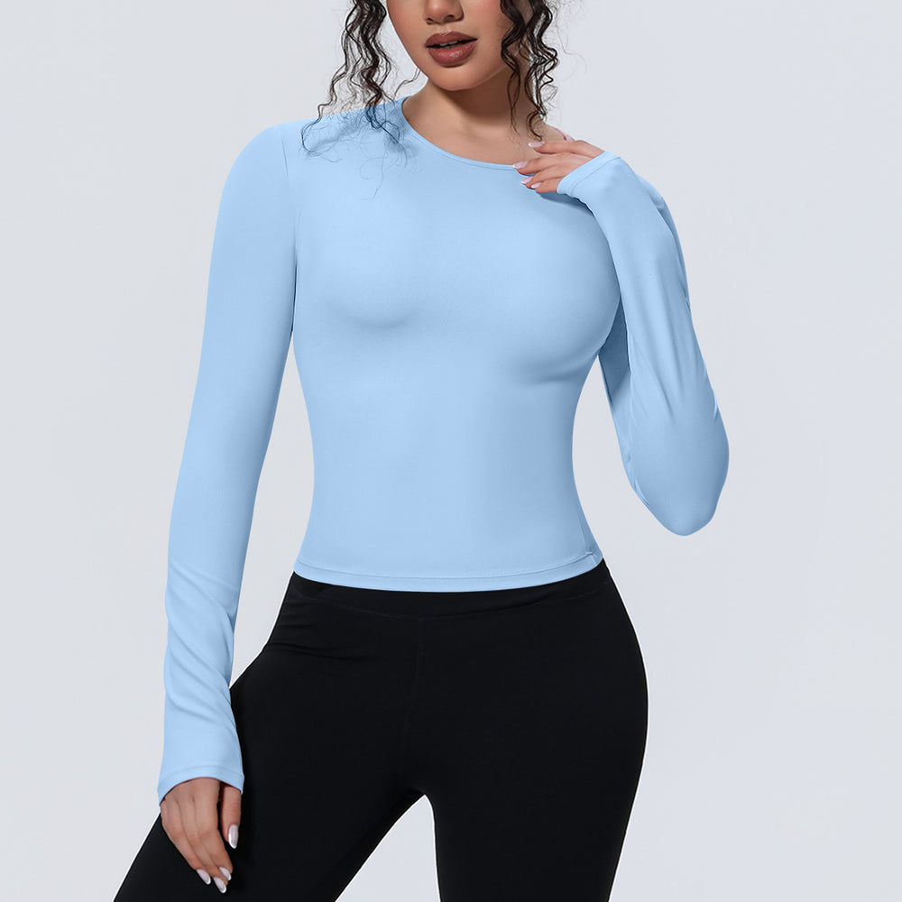 new arrival sports nude waist silmlong sleeves breathable yoga clothes t-shirt running training fitness tops for women