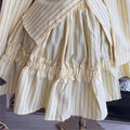 European and american women's clothing  autumn new collection: sweet and fresh striped turn-down collar long-sleeve shirt and panelled midi skirt two-piece set
