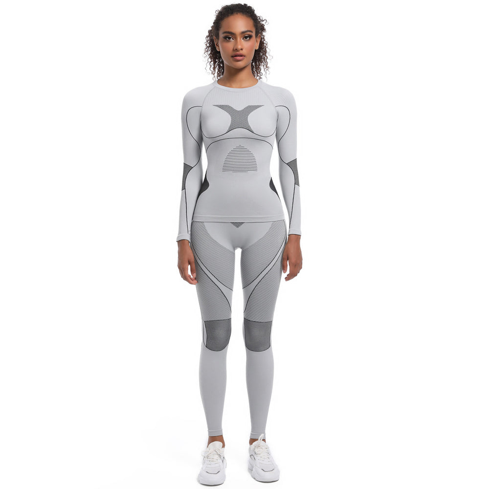 New women's seamless high-stretch long sleeve ski suit shapewear set for cross-border e-commerce: perfect for sports, running, cycling, and yoga