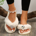 New arrival love glass rhinestone clip toe furry slippers plush foreign trade popular cross-border large size texture xiaohongshu cotton slippers