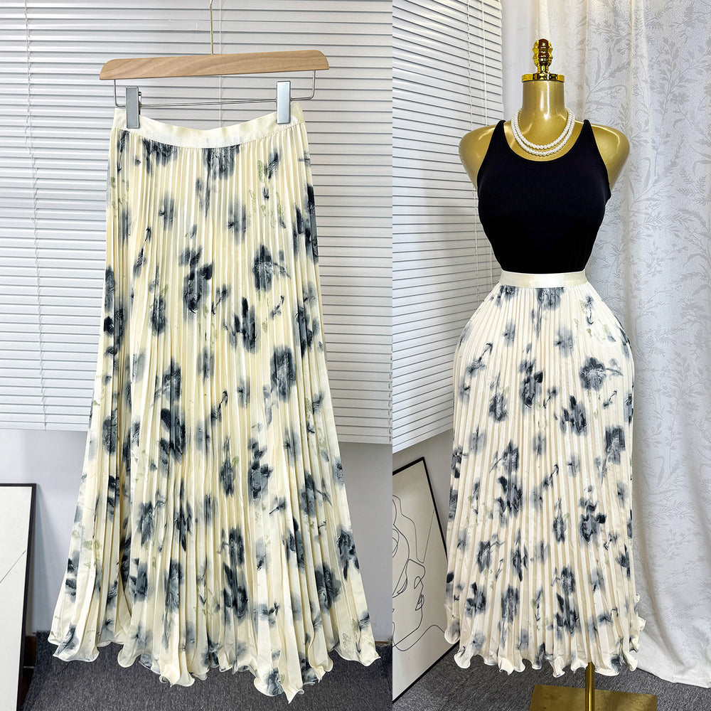 New arrival elastic waist high waist floral sweeteasiest for match a-line skirt women's medium longprintingpleated skirt