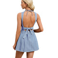 Fashion cross-border foreign trade  independent station summernew arrival washed backless slimming looktie back denim dress for women