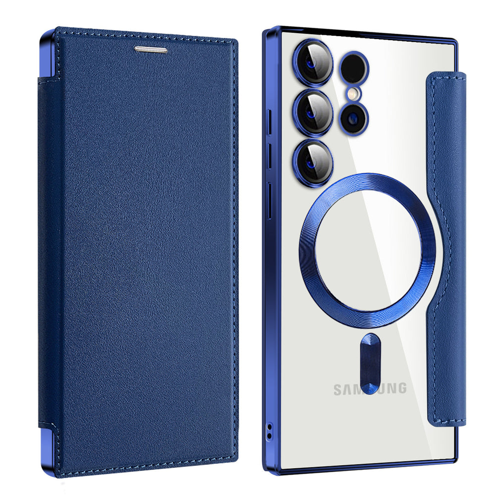 Suitable for samsung s26ultra electroplated gold shield magnetic leather case mobile phone case foreign trade a56 all-inclusive flip protective cover