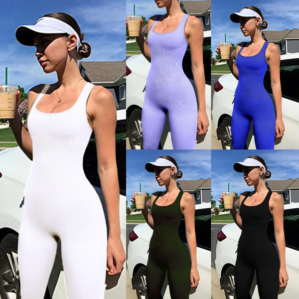 2024  European and American  basic sexy suspender vest tight jumpsuit yoga fitness jumpsuit