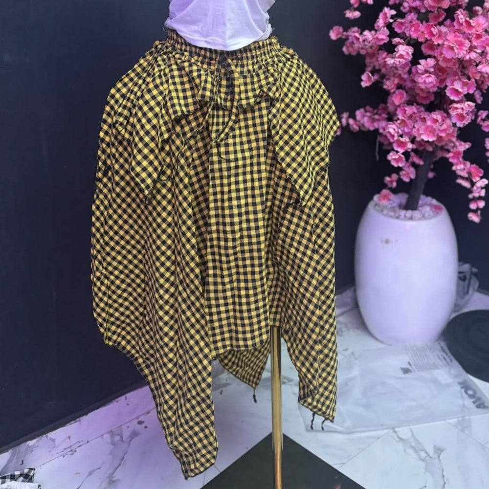 supply, free size, yarn-dyed plaid, double-layered, large swing, loose, asymmetrical, fashionable elastic waist, versatile skirt