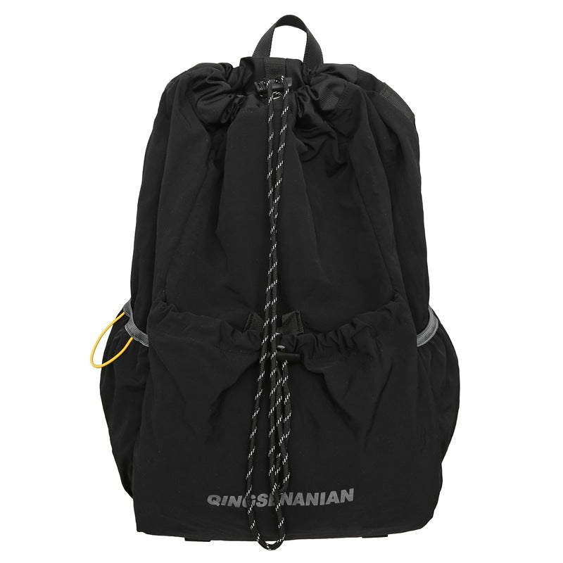 New Korean version drawstring retro backpack, lightweight and trendy junior high school student schoolbag, sports outdoor travel backpack