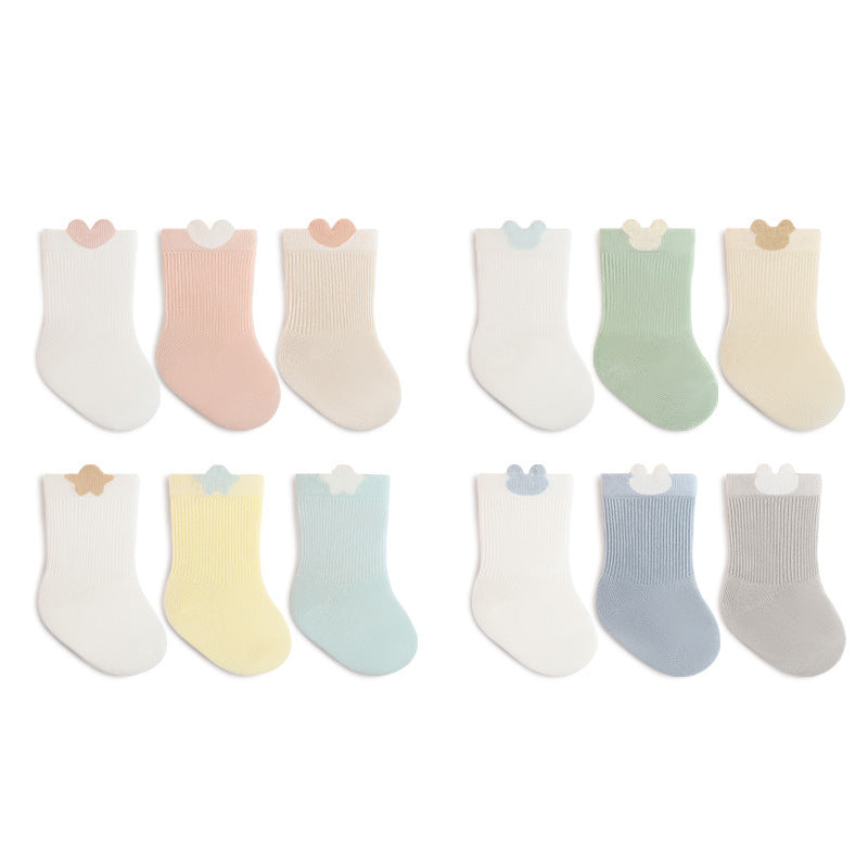 Babylon three-pair kids socks combed cotton breathable baby knee socks socks candy color boneless infant socks