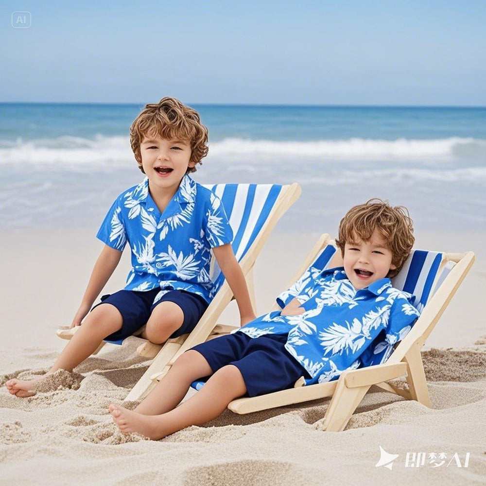 Summer new arrival: cross-border kids' short-sleeve shirt - comfortable, casual, beach-style printed shirt for boys